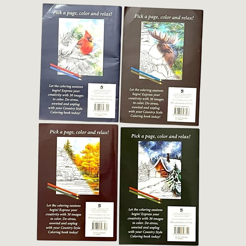 Woodland Creek Country Style Coloring Books Set of 4 Nature Wildlife New Seasons - Picture 2 of 7